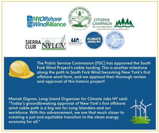 Climate Jobs New York Update: We Support the Public Service Commission’s Approval of the South Fork Wind Cable Landing!