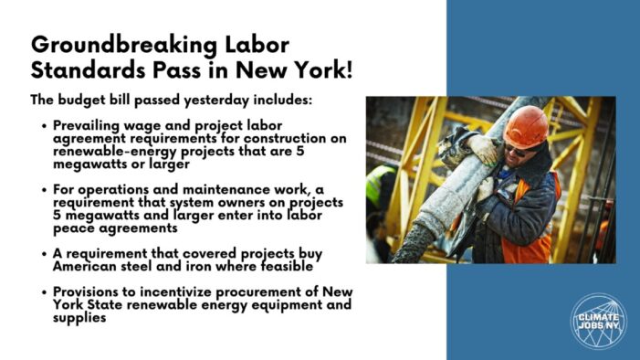 Climate Jobs NY Update: NYS Adopts Historic Renewable Energy Job Standards