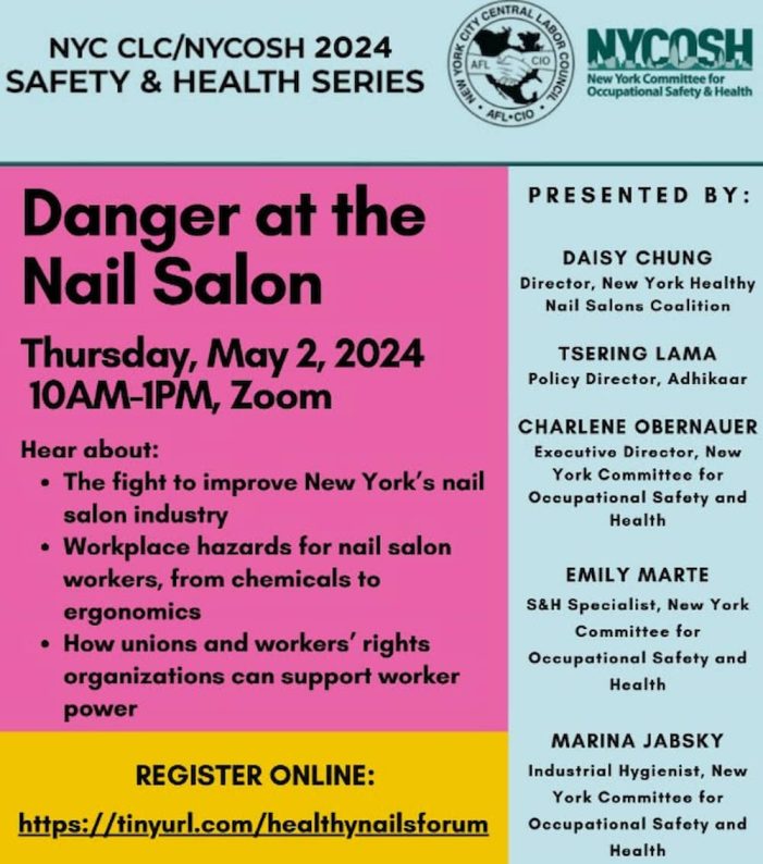 NYC CLC/NYCOSH 2024 Safety and Health Series Forum: Danger at the Nail Salon
